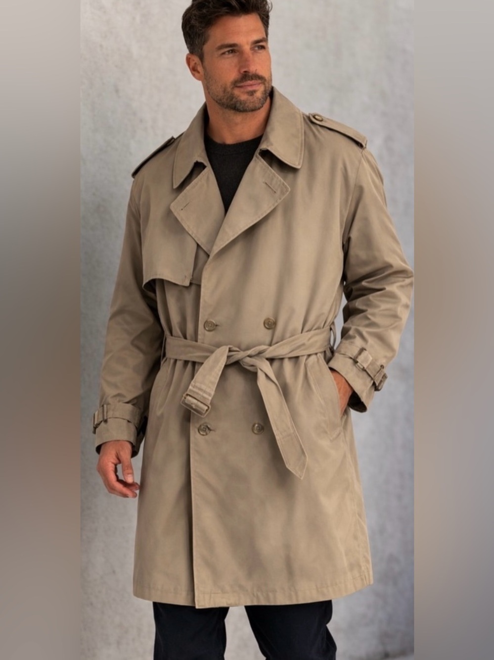 London Fog Double Breasted
Trench Coat Khaki Belted Rain
Coat Men's 42 Short